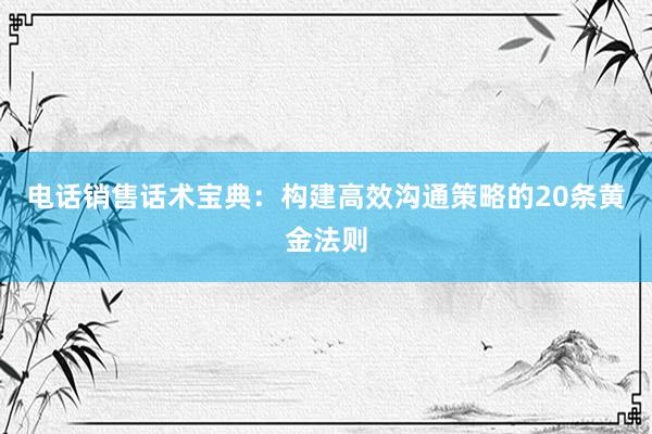 电话销售话术宝典：构建高效沟通策略的20条黄金法则